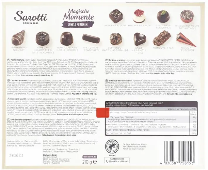 Bünting Tee Sarotti Magische Momente Dunkle Pralinen210 g