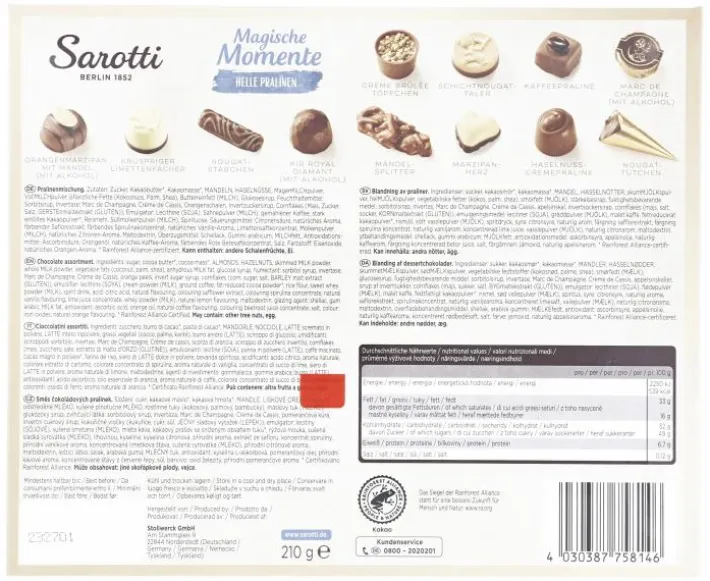 Bünting Tee Sarotti Magische Momente Helle Pralinen210 g