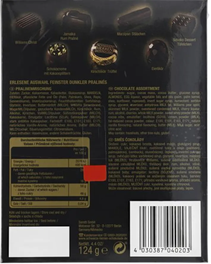 Bünting Tee Sarotti Schwarze Herren Schokolade Pralinés124 g